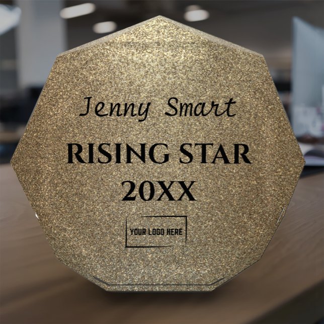 Customizable Employee Award - Modern Gold Glitter (Gold glitter effect acrylic award)