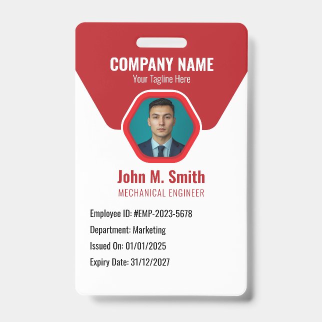 Customizable Employee ID Badge Red (Front)