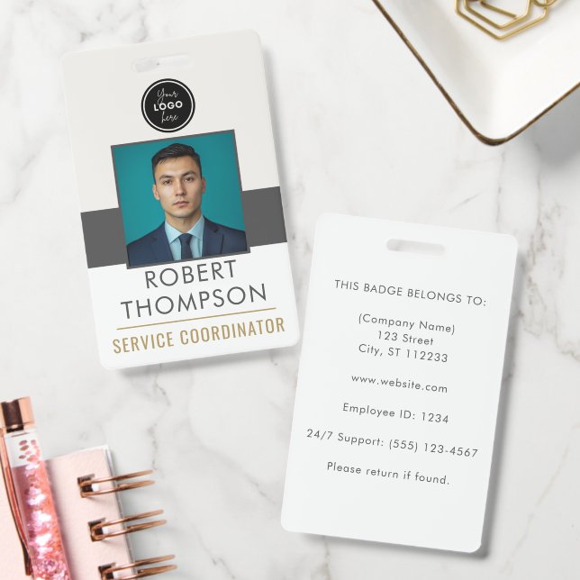 Customizable Employee Photo ID Card Logo - Brown Badge (Office)