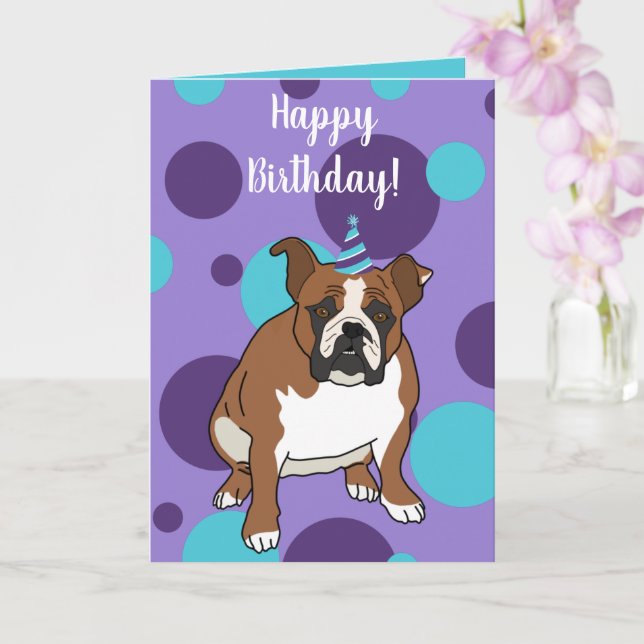 Customizable English Bulldog Birthday Card (Orchid)