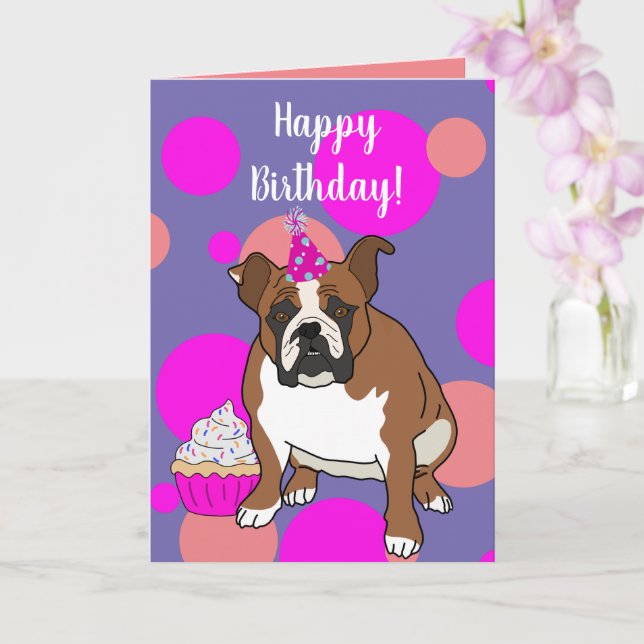 Customizable English Bulldog Birthday Card (Orchid)