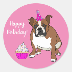 Customizable English Bulldog Birthday  Classic Rou Round Sticker