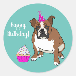 Customizable English Bulldog Birthday  Classic Round Sticker