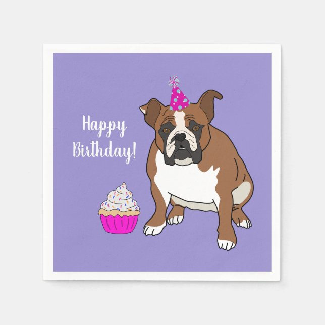 Customizable English Bulldog Birthday Napkins (Front)