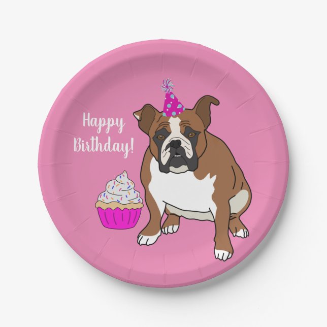 Customizable English Bulldog Birthday Paper Plate (Front)
