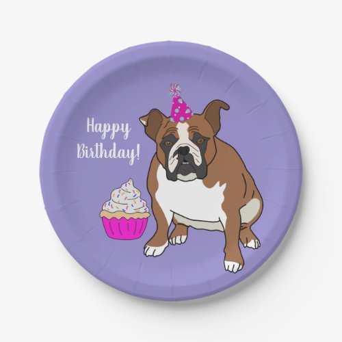 Customizable English Bulldog Birthday Paper Plate