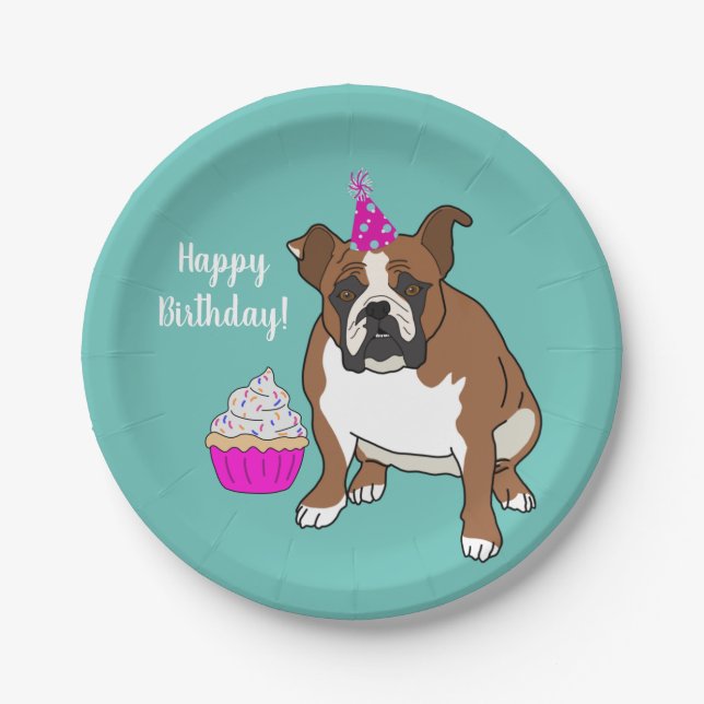Customizable English Bulldog Birthday Paper Plates (Front)