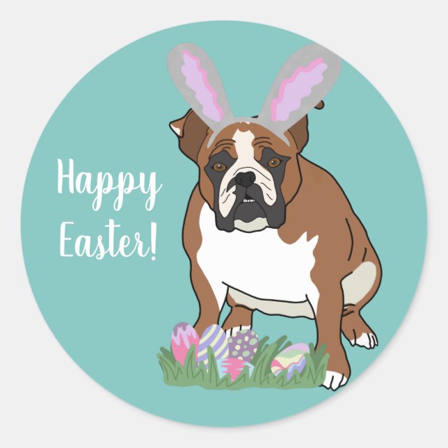 Customizable English Bulldog Easter Classic Round Sticker (Front)