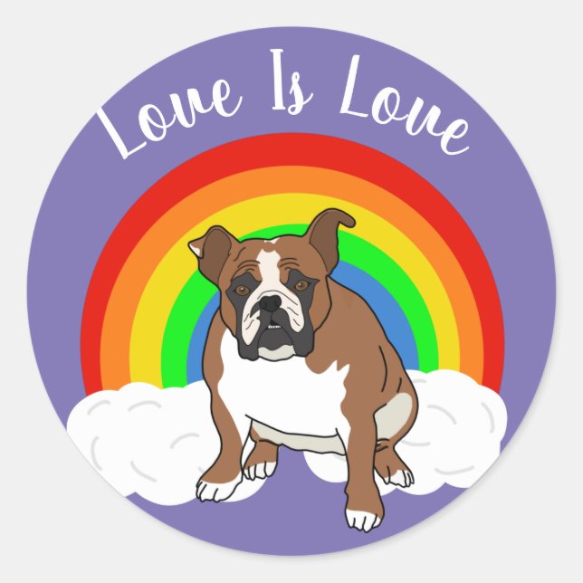 Customizable English Bulldog Pride Rainbow Classic Round Sticker (Front)