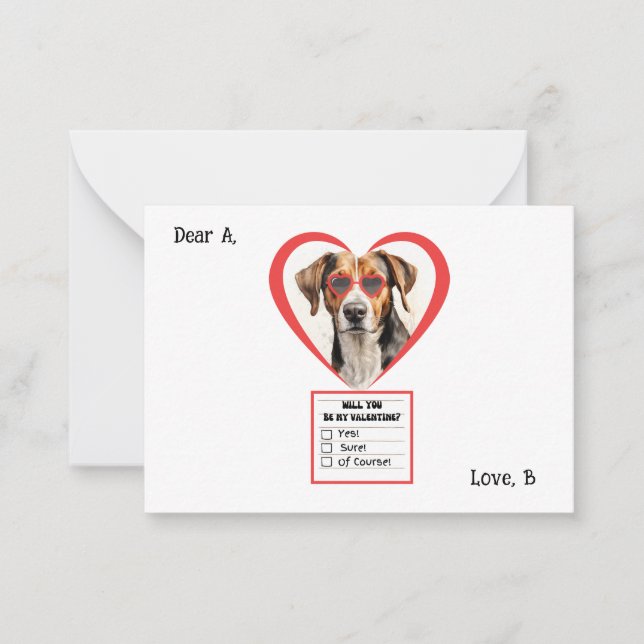 Customizable English Foxhound Dog Valentine Card (Front)