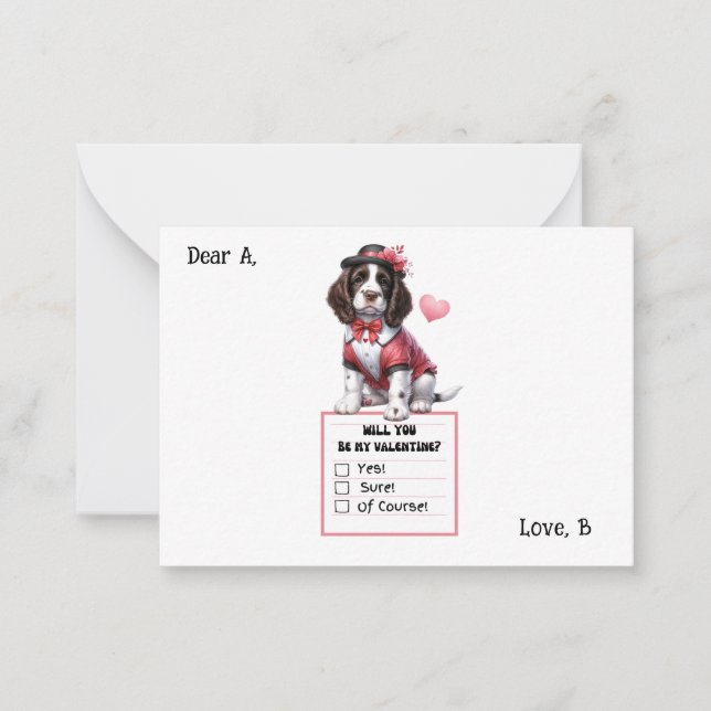 Customizable English Springer Spaniel Valentine  Note Card (Front)