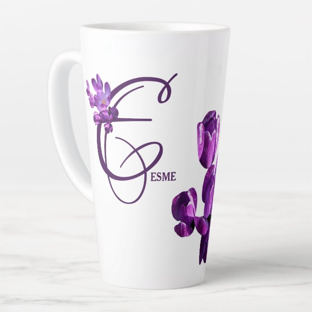 Customizable Esme name pretty purple crocus floral Latte Mug (Left Angle)