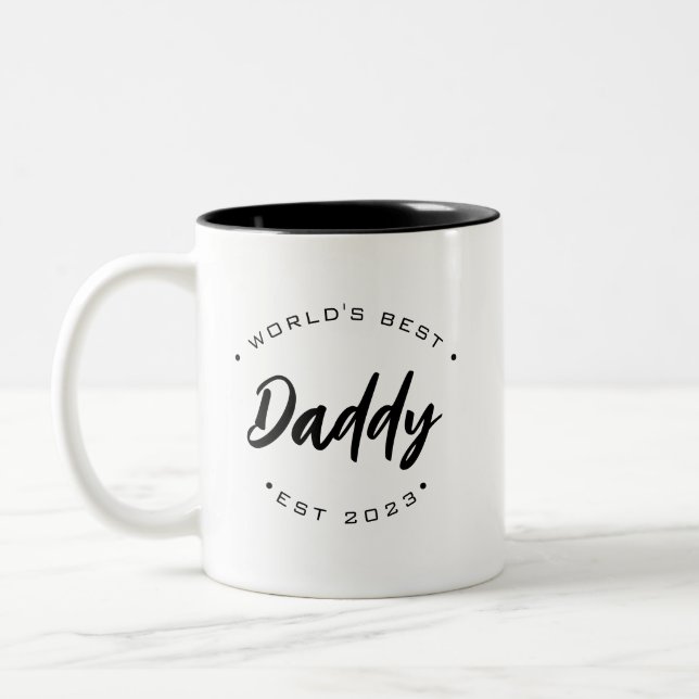 Customizable established year World's Best Daddy  Two-Tone Coffee Mug (Left)
