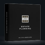 Customizable Estate Planning Binder with Logo<br><div class="desc">Keep your important documents organized and protected with this customizable 3 ring binder. The front cover features a black and white logo image in the center with Estate Planning in classic block typography below. Customizable text on the spine allows you to easily identify your binder. The binder is solid black,...</div>