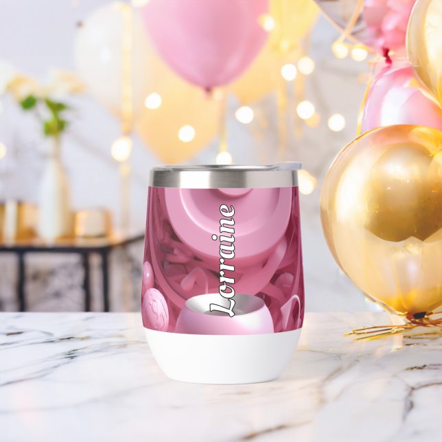 Customizable Eye-Catching 3D Pink Swirl  Thermal Wine Tumbler (Bachelor Party)