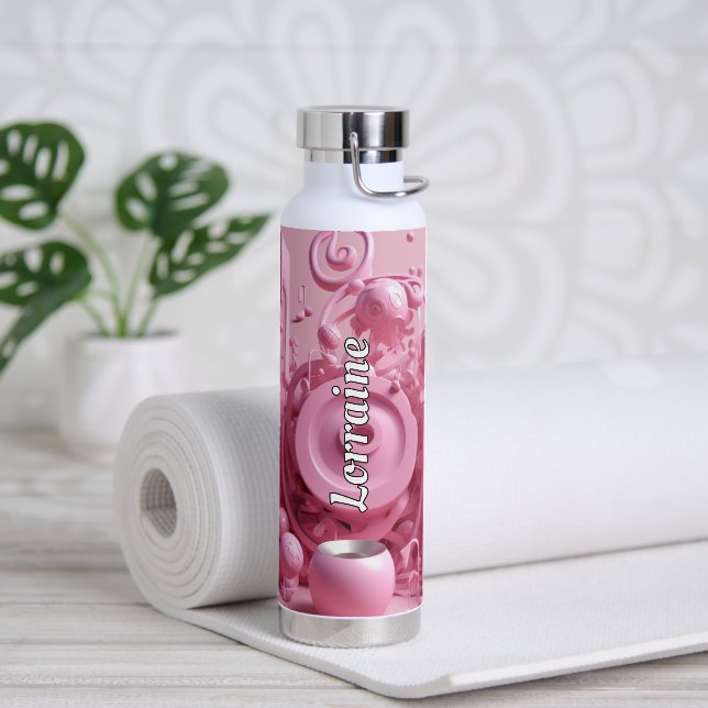 Customizable Eye-Catching 3D Pink Swirl  Water Bottle (Yoga)