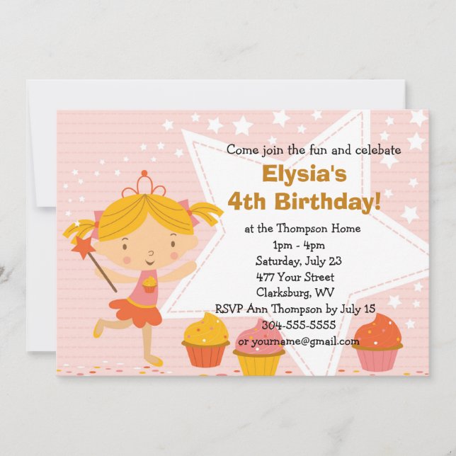 Customizable Fairy Princess Cupcake Birthday Party Invitation (Front)
