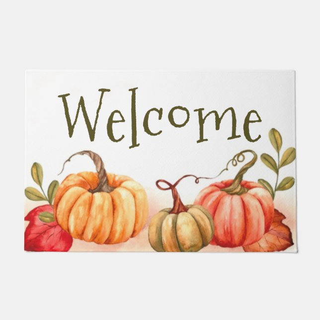 Customizable Fall Pumpkins Welcome Fall Autumn  Doormat (Front)