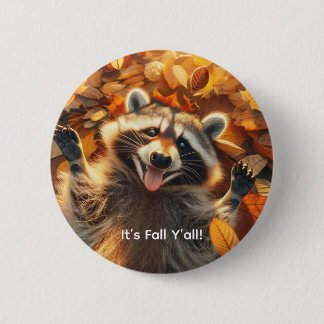 Customizable Fall Silly Raccoon Button