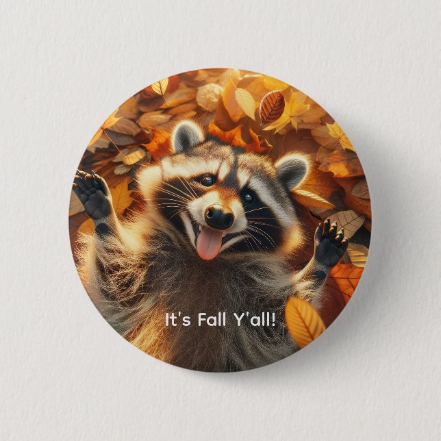 Customizable Fall Silly Raccoon  Button (Front)