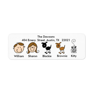 Customizable Family 2 Dogs, 1 Cat Address Labels