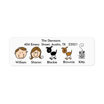 Customizable Family 2 Dogs  1 Cat Address Labels by stick_figures at Zazzle