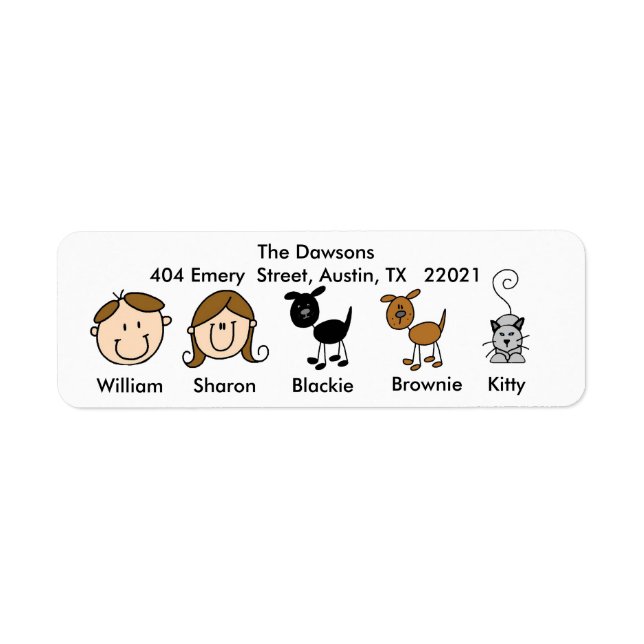 Customizable Family 2 Dogs, 1 Cat Address Labels (Front)