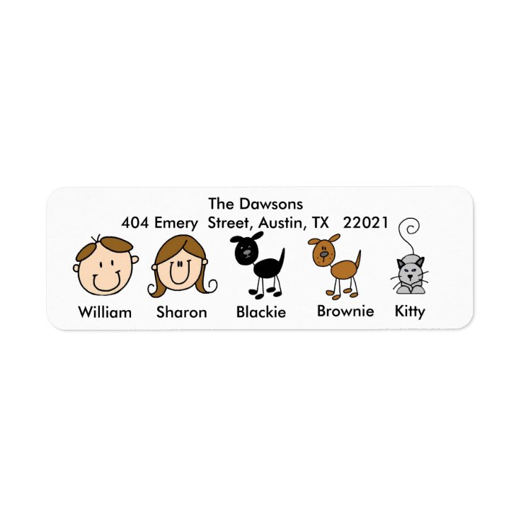 Customizable Family 2 Dogs, 1 Cat Address Labels | Zazzle