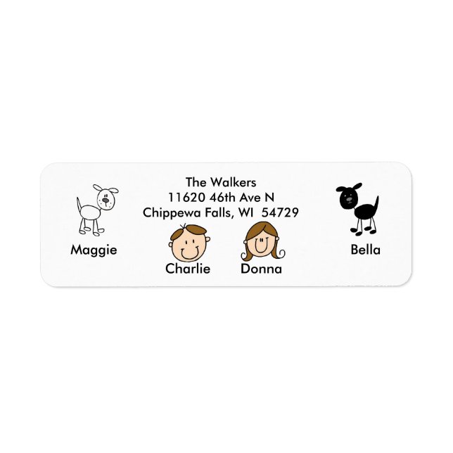 Customizable Family 2 Dogs Address Labels (Front)