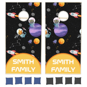 Customizable Family Name Space Animals Birthday Cornhole Set