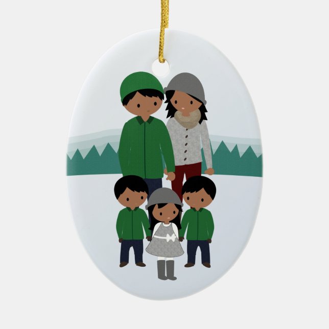 Customizable Family of Five Christmas Ornament (Front)
