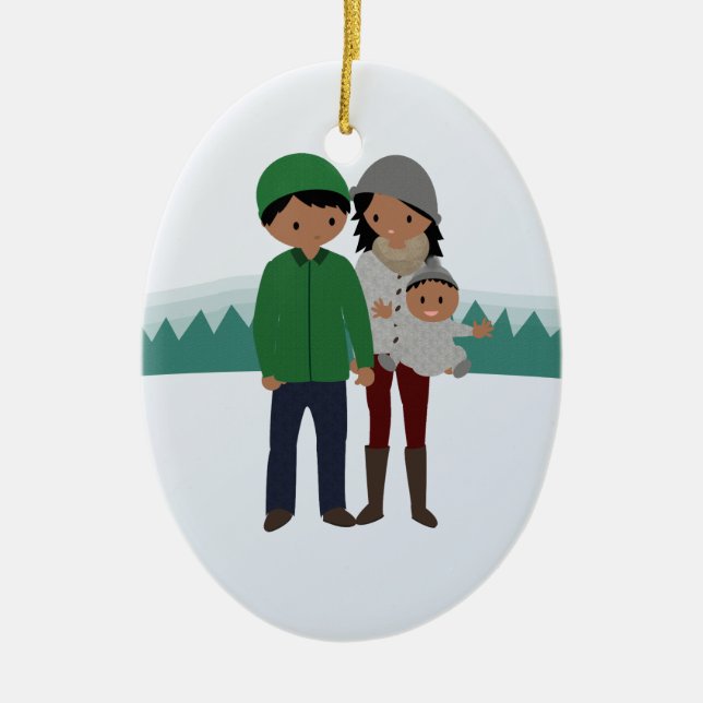 Customizable Family of Three Christmas Ornament (Front)