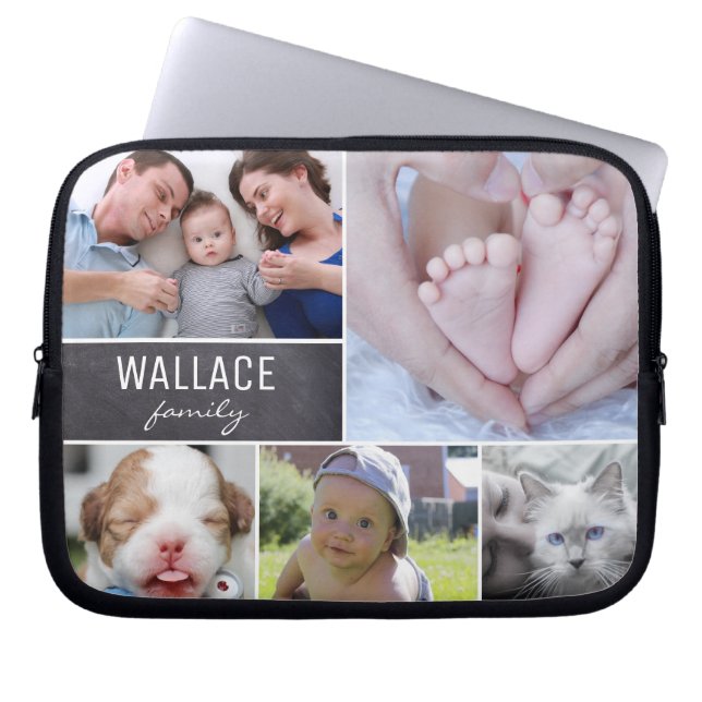 Customizable Family photo collage Chalkboard  Laptop Sleeve (Front)