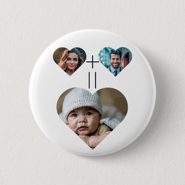 Customizable family photo collage Her Him = Baby Button (Front)