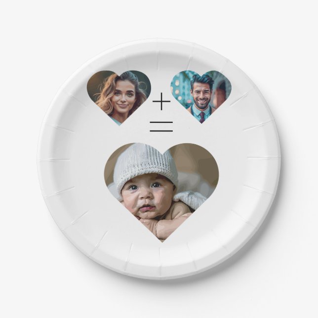 Customizable family photo collage Her Him = Baby Paper Plates (Front)