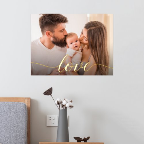 Customizable Family Portrait Real Gold Love script Foil Prints
