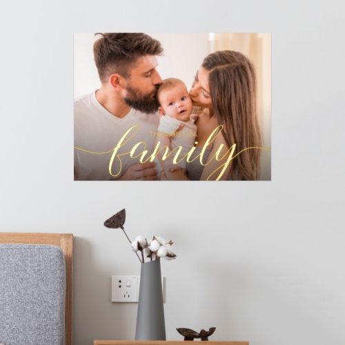 Customizable Family Portrait Real Gold script Foil Prints