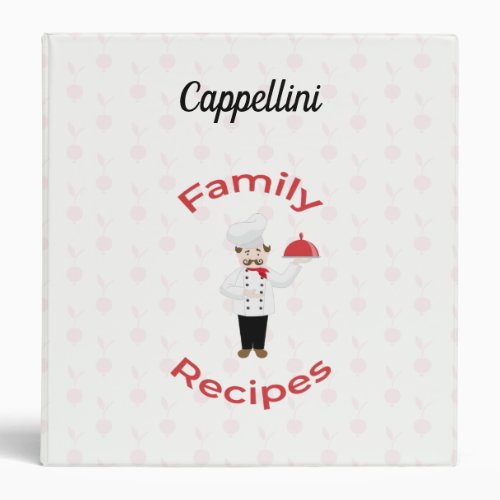Customizable Family Recipe Book with Italian Chef 3 Ring Binder