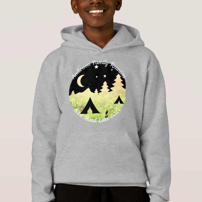 Customizable family reunion camping scene hoodie (Front)
