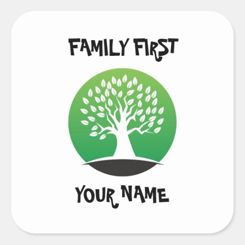 Customizable family reunion green tree square sticker