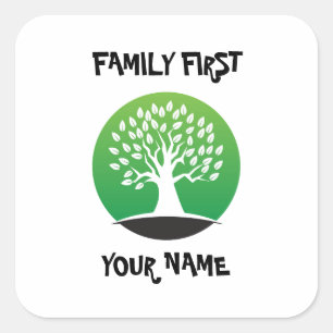 Customizable family reunion green tree square sticker