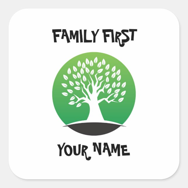 Customizable family reunion green tree square sticker (Front)