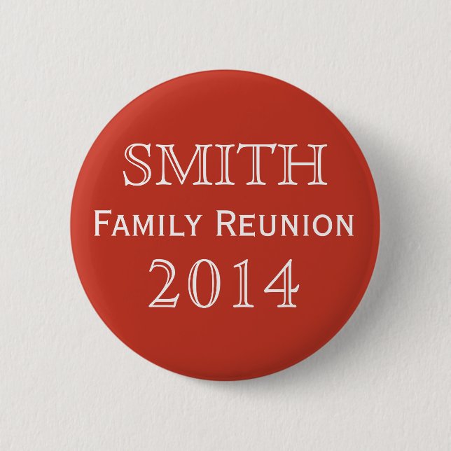 Customizable Family Reunion Red Pinback Button (Front)