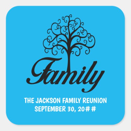Customizable family reunion tree square sticker