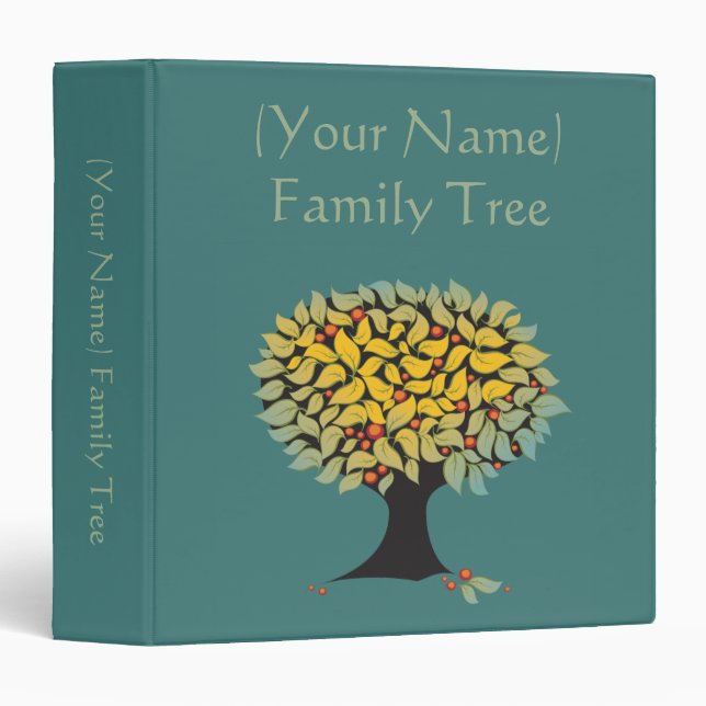 Customizable Family Tree Blue 3 Ring Binder (Front/Spine)