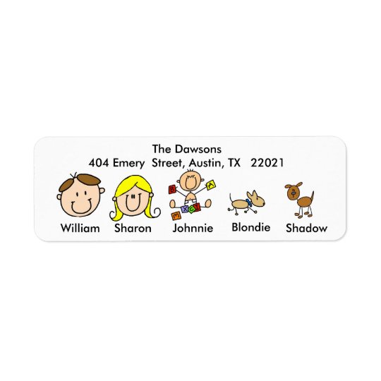 Customizable Family With 2 Dogs Address Labels