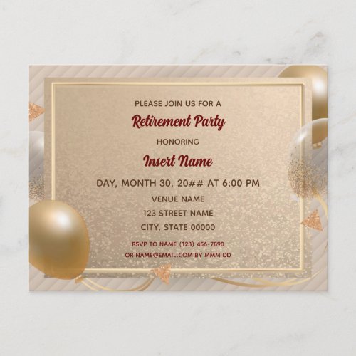 Customizable fancy retirement party invitation  postcard
