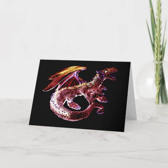 Customizable Fantasy Ruby Red Dragon Greeting Card (Front)