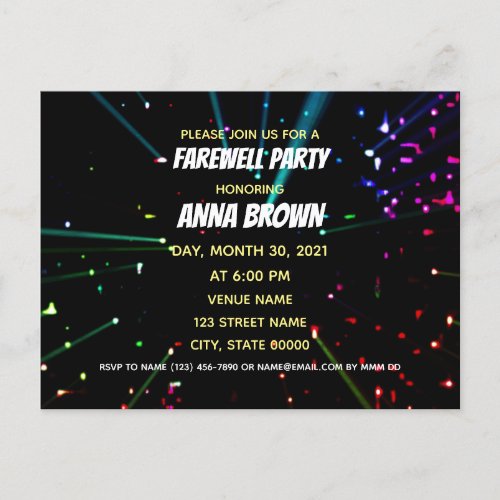 Customizable farewell achievement party lights postcard