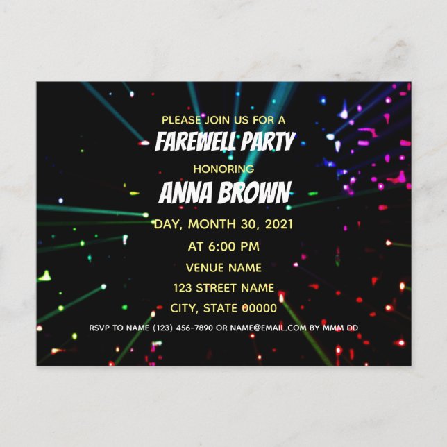 Customizable farewell achievement party lights postcard (Front)